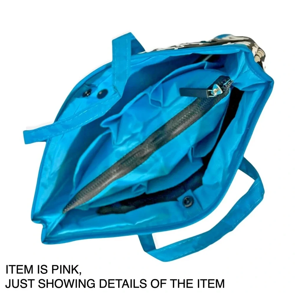 Compact Dual Handled Zippered Accessory‎ Purse Organizer - Damask w/ Pink